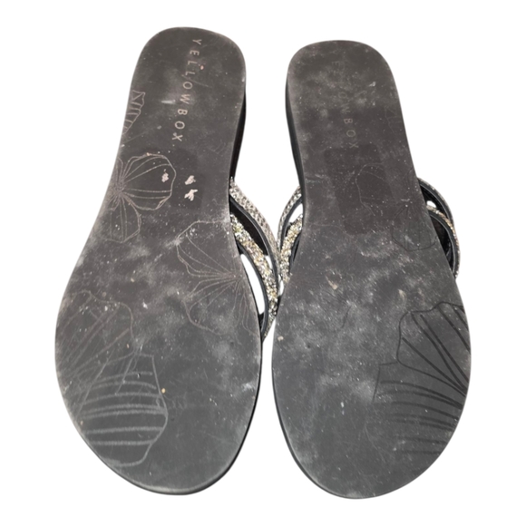 Yellow Box Black Rhinestone Embellished‎ Flip Flops Sandals Size 10 - Picture 4 of 6